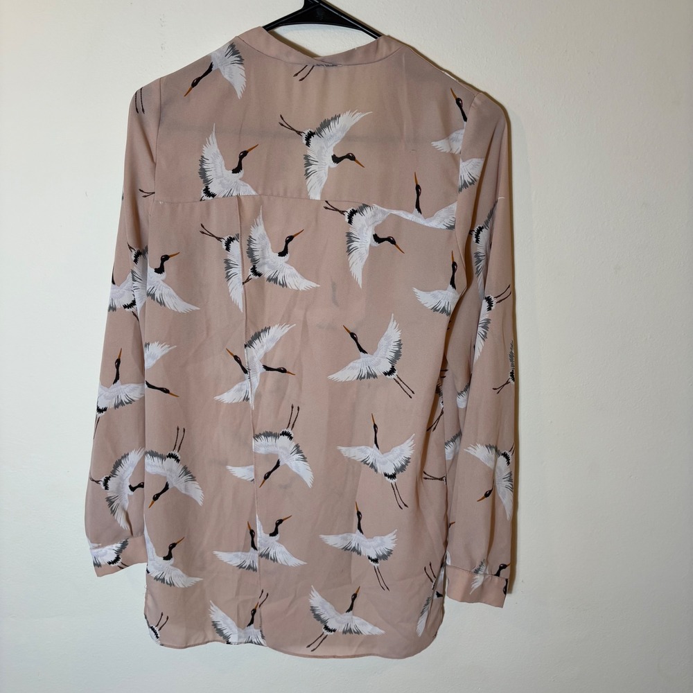 Zara Basic Pink Crane Print Button Down Shirt Blo… - image 6